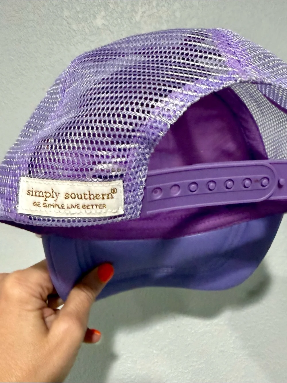 Simply Southern Lavender 'Happiness' Colorful Chenille Trucker Hat